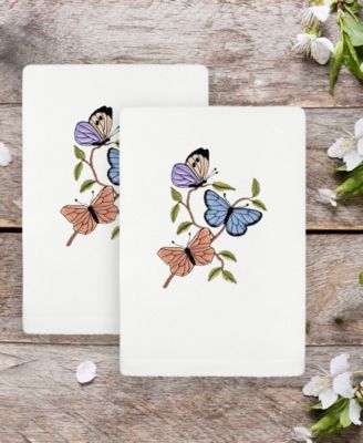 Spring Butterflies Embroidered Luxury 100% Turkish Cotton Hand Towel Set, 30" x 16"