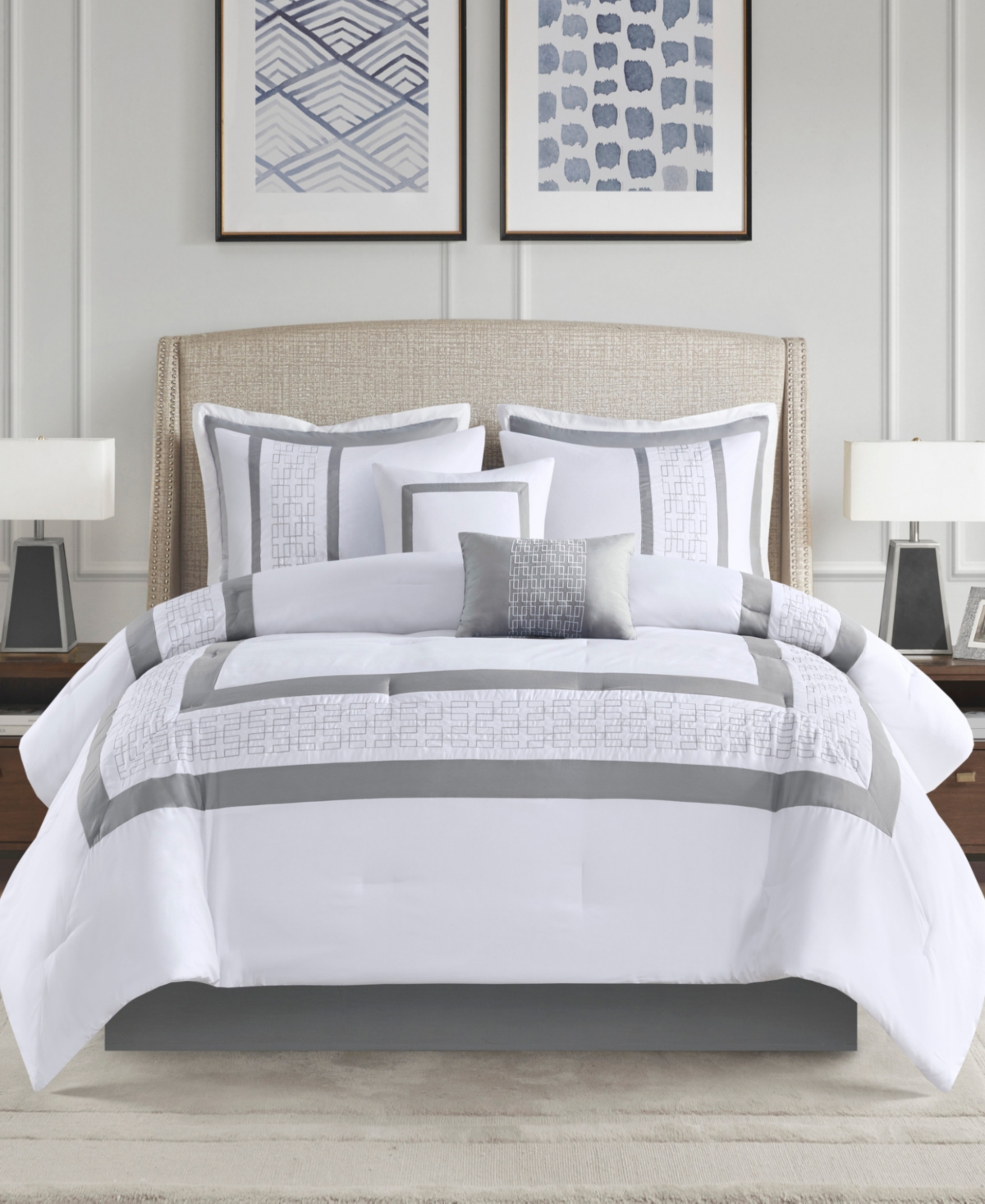 510 Design Powell Embroidered 8 Piece Comforter Set, California King In White