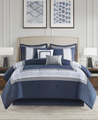 510 Design Powell Embroidered 8 Piece Comforter Set Collection Bedding In Navy