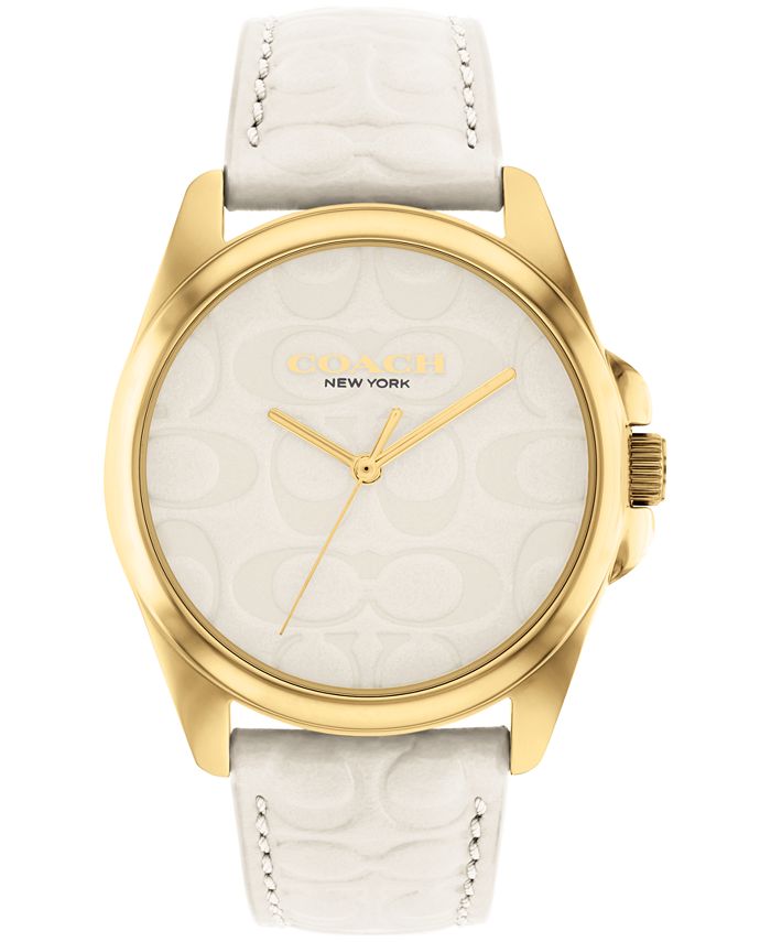 COACH Women's Greyson Signature Embossed Chalk Leather Watch 36mm - Macy's