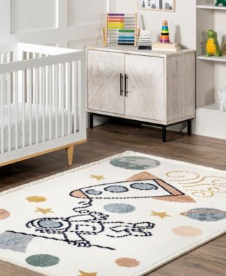 Pearl Caree Astronaut Kids Fringe Area Rug