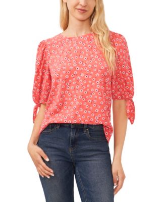 CeCe Women's Tie Neck Blouse Blue Size Medium