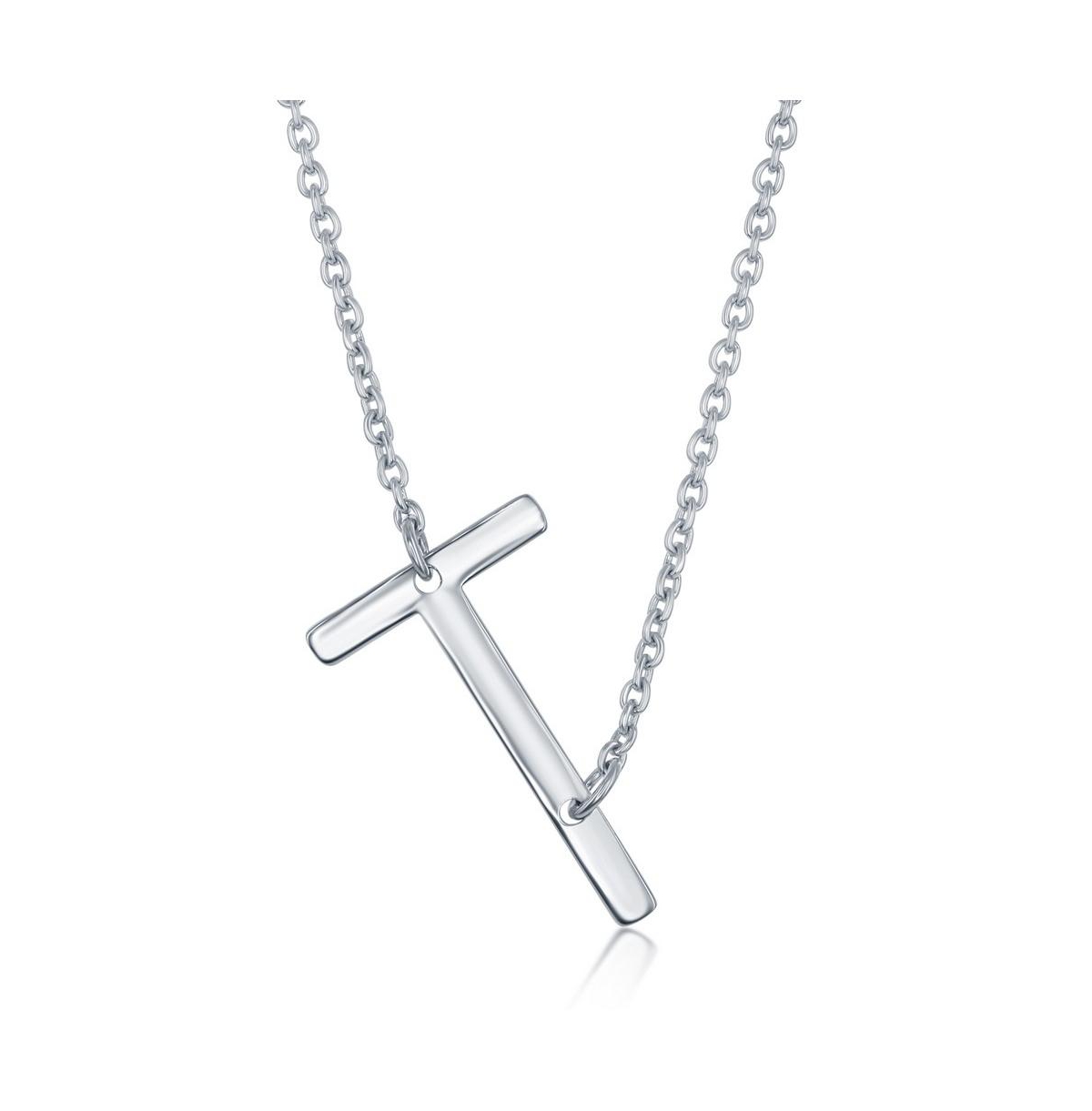 Sterling Silver Sideways Initial Necklace - Silver t