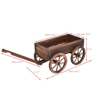 Wood Wagon Flower Planter Pot Stand With Wheels