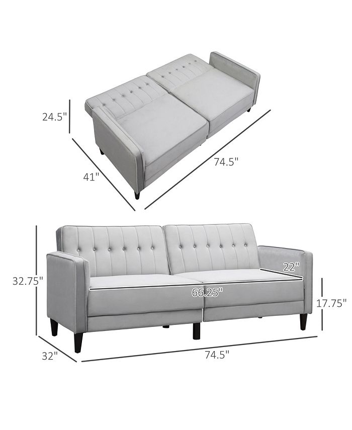 Convertible Sleeper Sofa, Futon Sofa Bed with Split Back Design