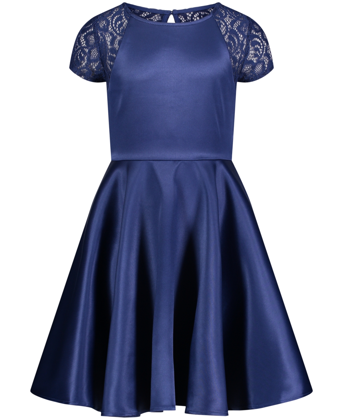 Calvin Klein Kids' Big Girls Lace And Satin Party Short Sleeve Dress In Dark Blue