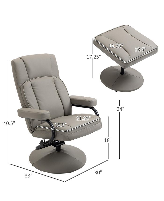 Swivel Recliner, Manual PU Leather Armchair with Ottoman