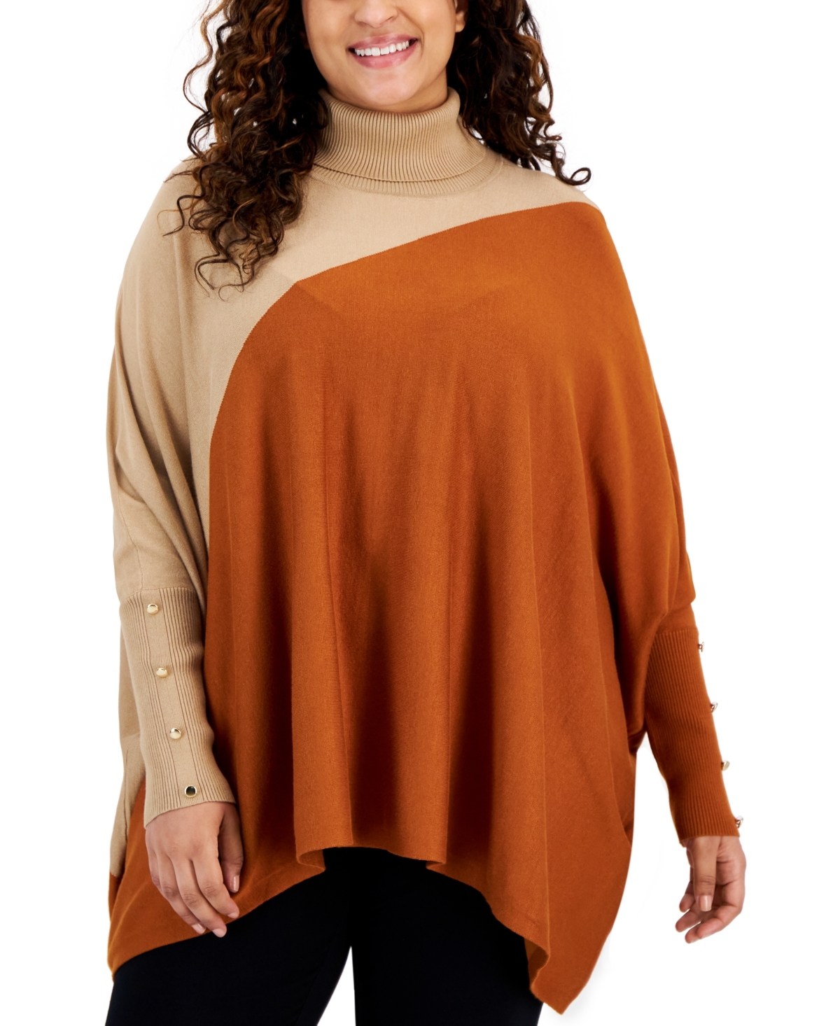 Jm Collection Plus Size Colorblocked Turtleneck Sweater Created