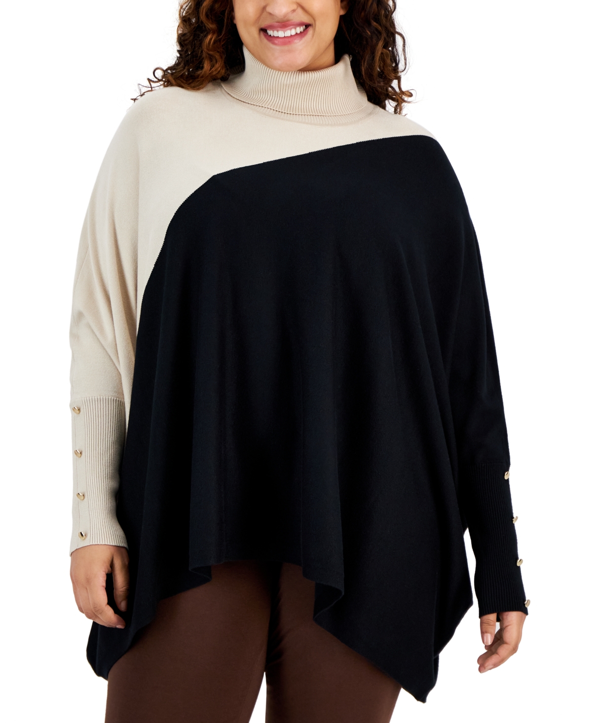 Jm Collection Plus Size Colorblocked Turtleneck Sweater, Created For Macy's In Deep Black Combo