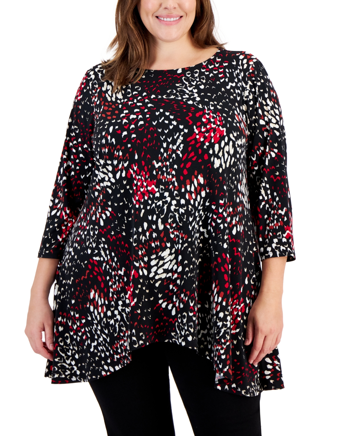 Jm Collection Plus Size Printed Swing Top, Created for Macy's
