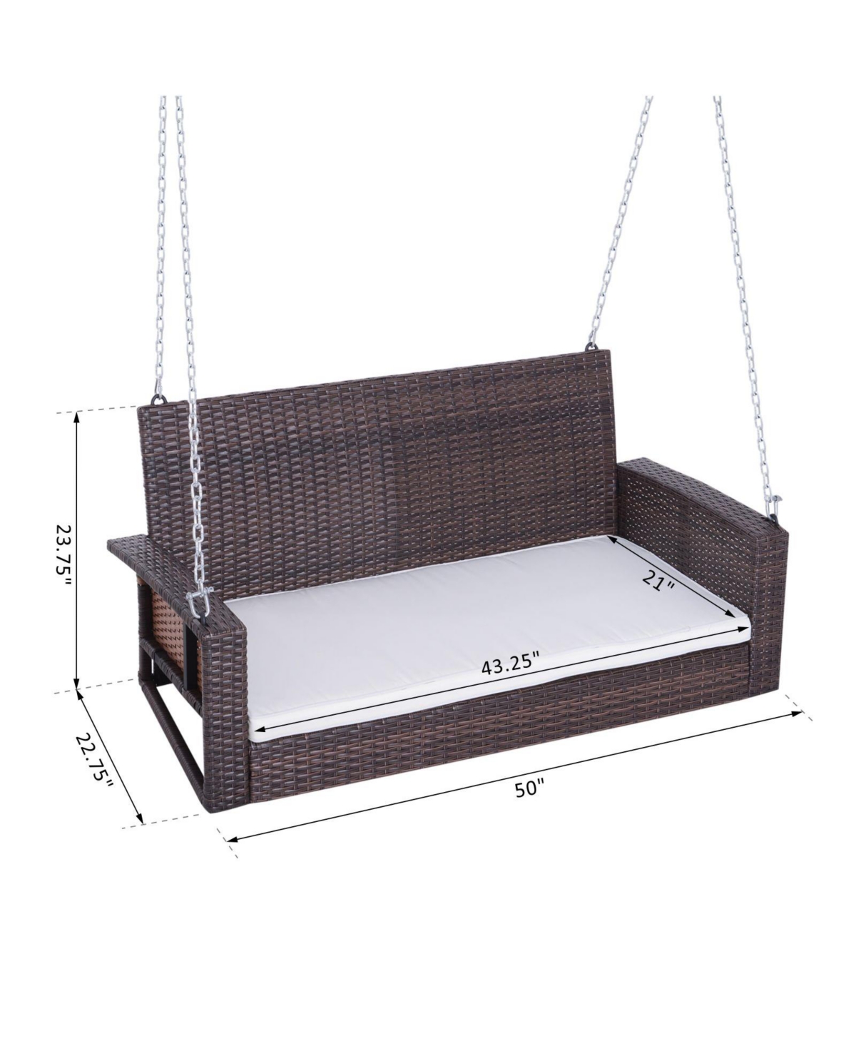 Outsunny 2 Person Wicker Hanging Swing Bench, Front Porch Swing Outdoor Chair with Cushions lbs. Weight Capacity for Backyard, Garden, Cream White