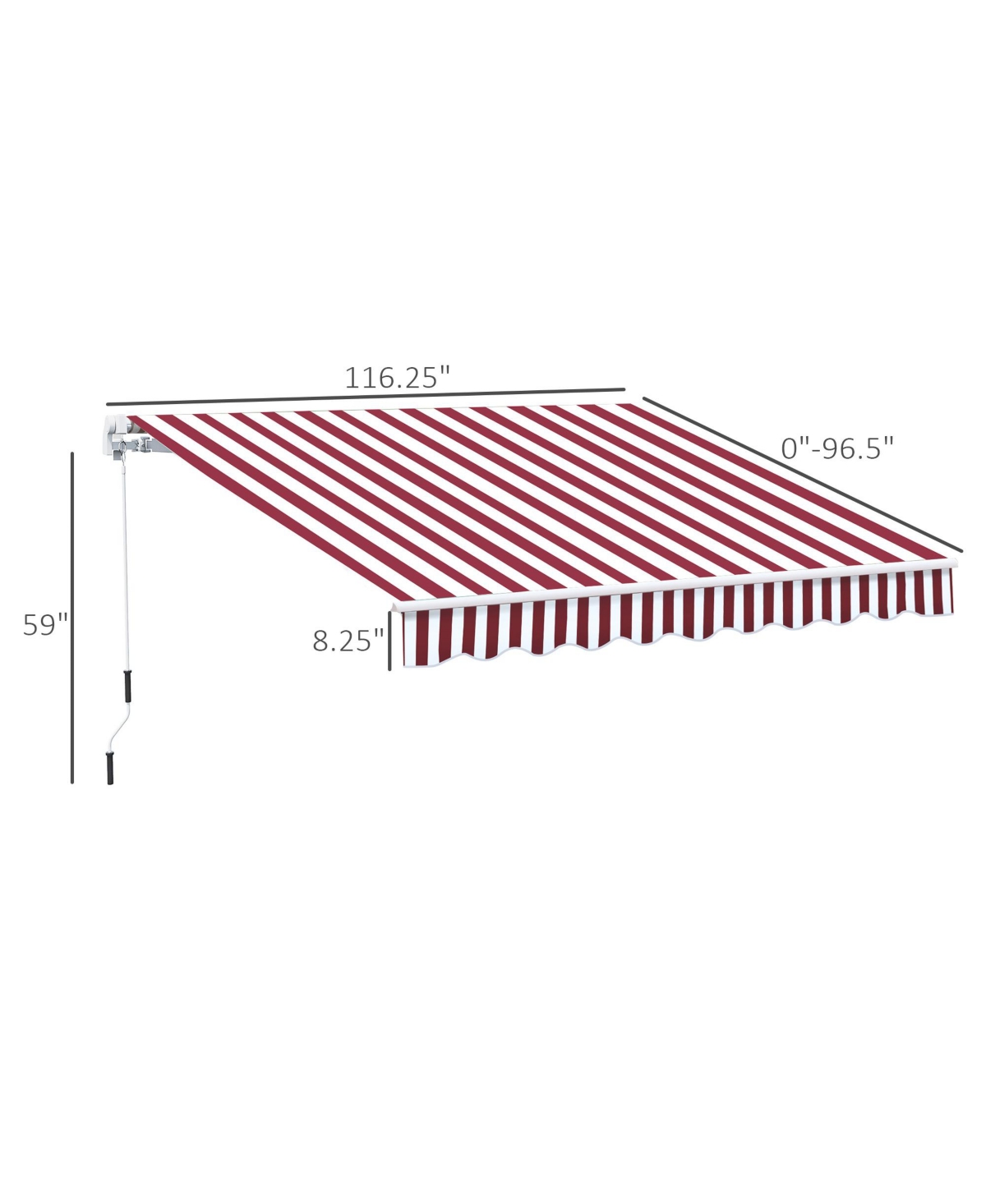 10' x 8' Manual Retractable Awning Sun Shade Shelter for Patio Deck Yard with Uv Protection and Easy Crank Opening, Red Stripe - Multi