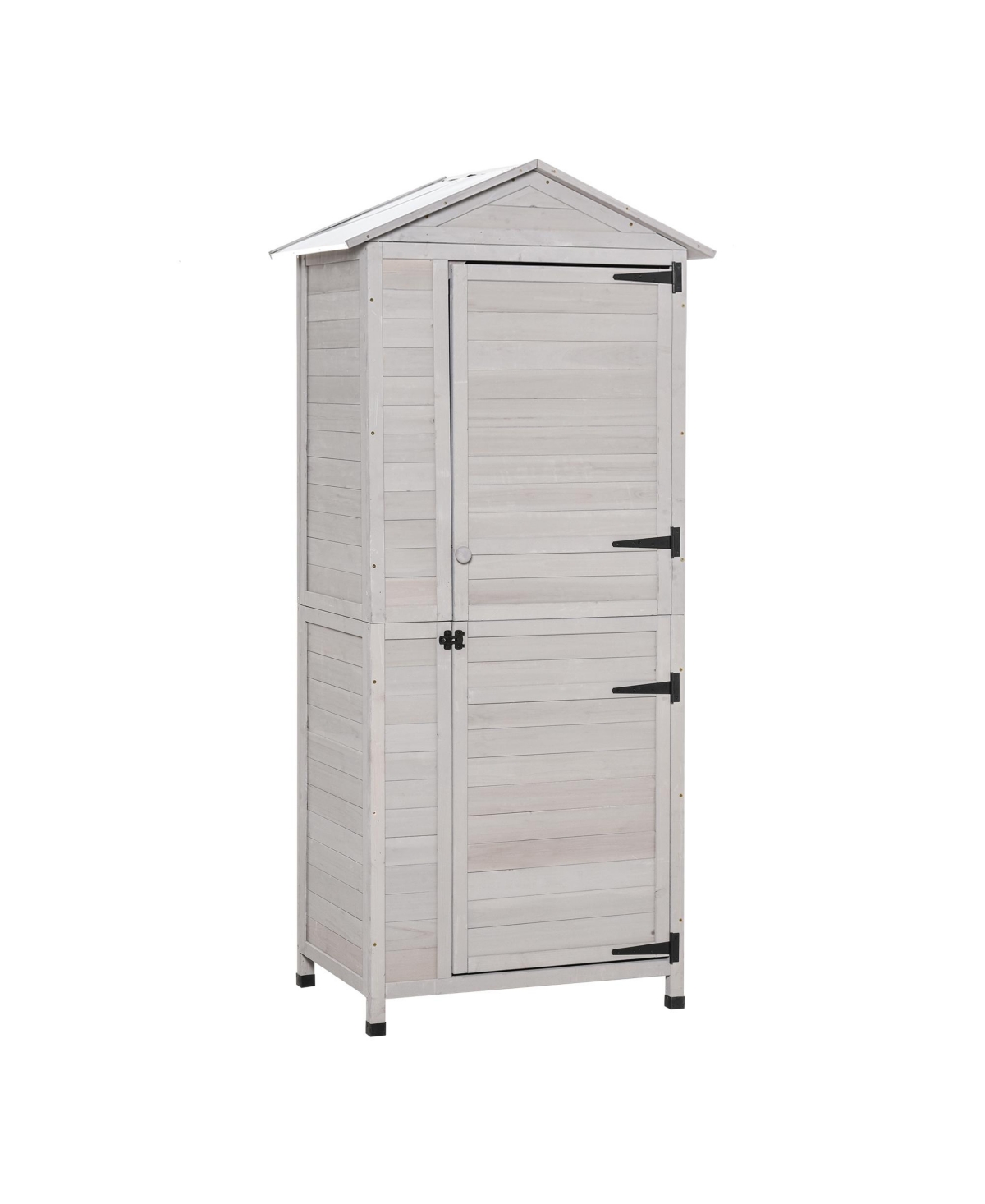 36" x 25" x 79" Wooden Storage Shed Cabinet, Outdoor Tool Shed Organizer with 4-Tier, 3 Shelves with Handle Tin Roof Magnetic Latch Foot Pad,