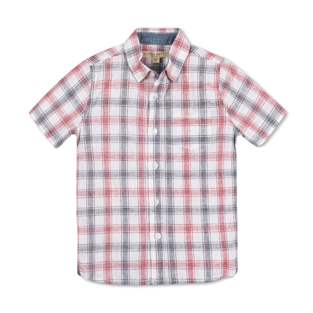 Hope & Henry Boys Short Sleeve Linen Shirt with Side Vent