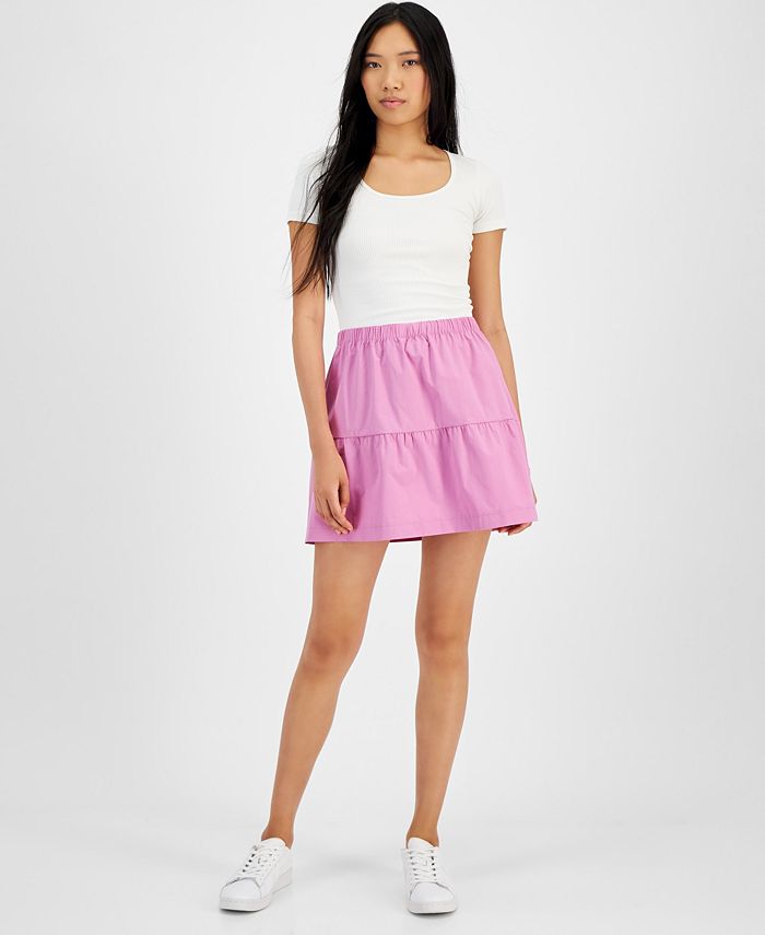 Hippie Rose Juniors' Elasticized-Waist Poplin Tiered Mini Skirt - Macy's