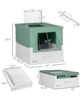 Fully Enclosed Cat Litter Box with Scoop, Hooded Cat Litter House with Drawer Type Tray, Foldable Smell Proof Cat Potty with Front Entry, Top Exit, Portable Pet Toilet with Large Space