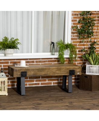 Garden Bench with Metal Legs, Rustic Wood Effect Concrete Dining Bench