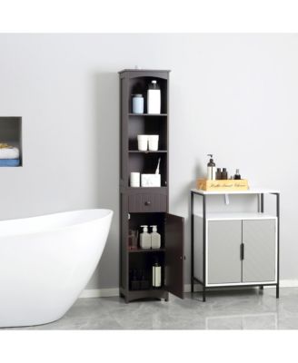 Bathroom Storage Cabinet Tall Free Sding Linen Tower w/ 3-Tier Shelf