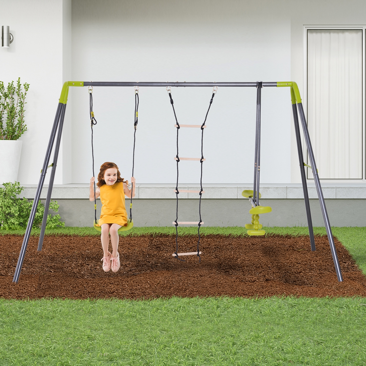 Homcom 1 Kid Swing Set, Double Face to Face Swing Seat & Glider Set