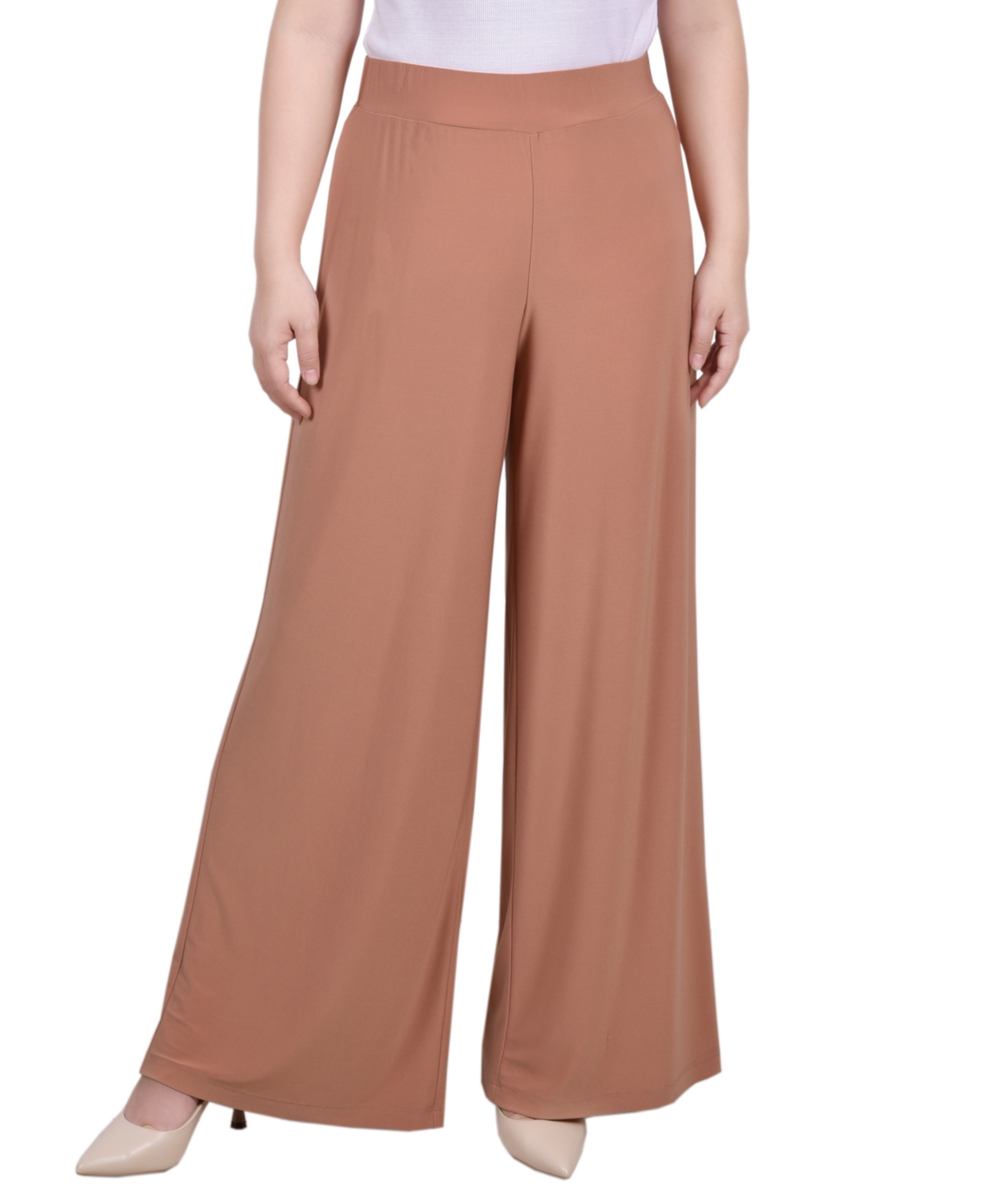 Shop Ny Collection Petite Mid Rise Pull On Wide-leg Palazzo Pant, In Petite & Petite Short In Camel