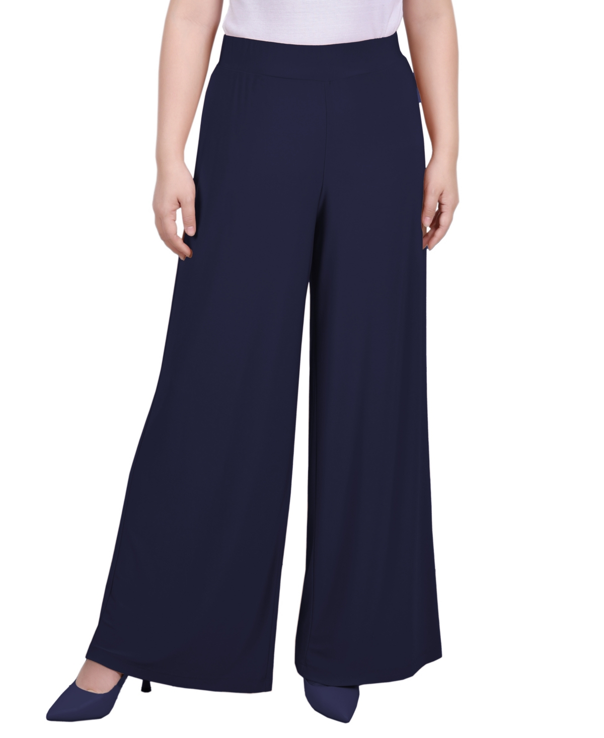 Shop Ny Collection Petite Mid Rise Pull On Wide-leg Palazzo Pant, In Petite & Petite Short In Navy