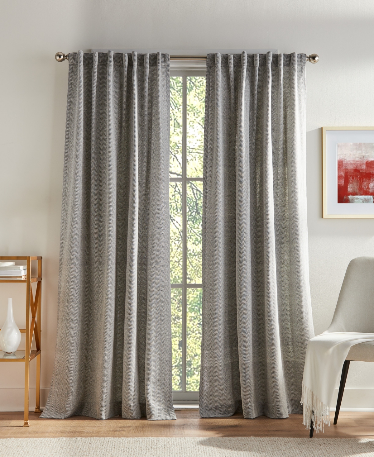 Tommy Hilfiger Herringbone Back Tab Dusty 2-piece Curtain Panel, 50" X 108" In Dark Gray