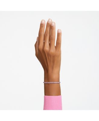 Crystal Matrix Tennis Bracelet Round Cut Pink Rhodium Plated