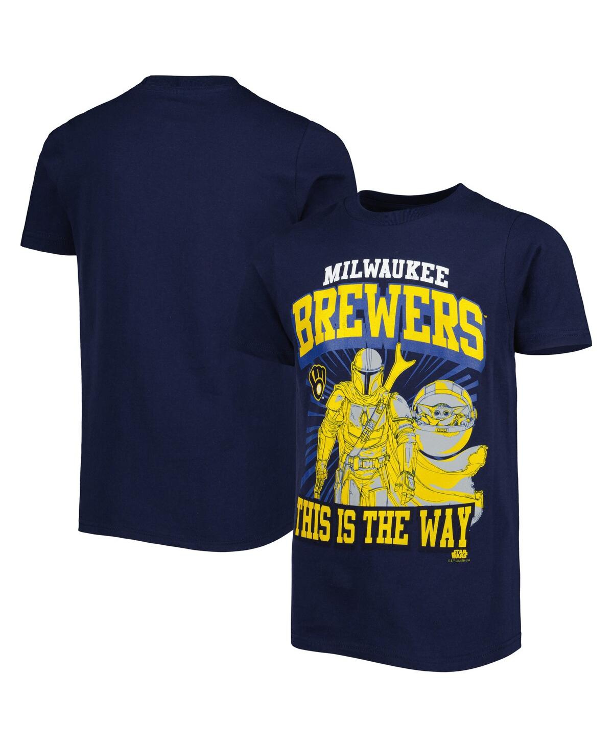 Outerstuff Kids' Big Boys And Girls Navy Milwaukee Brewers Star Wars This Is The Way T-shirt