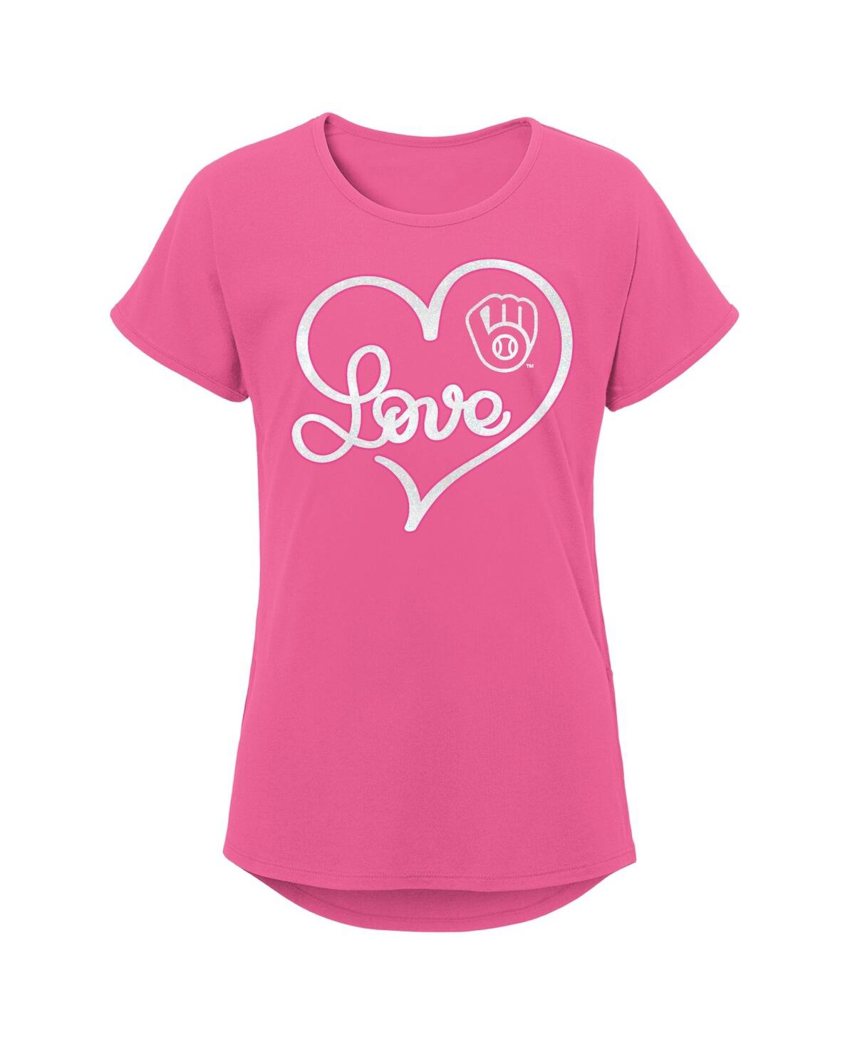 Shop Outerstuff Big Girls Pink Milwaukee Brewers Lovely T-shirt