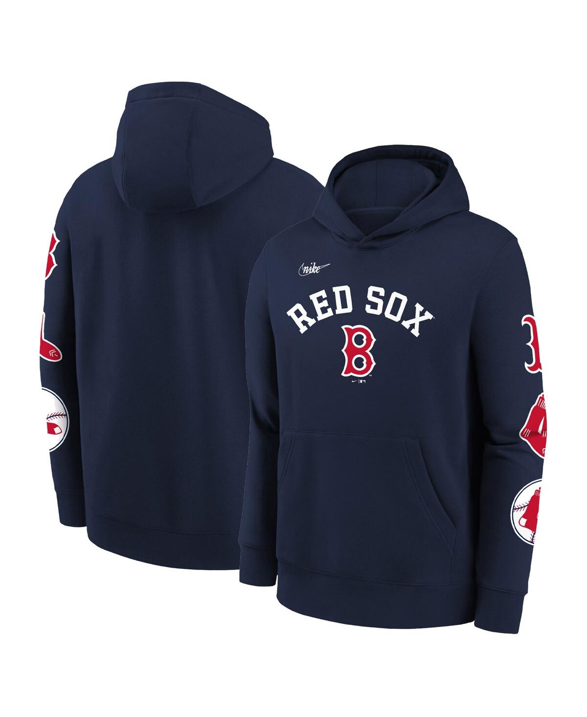 Vintage Nike Red Sox Hoodie Sweatshirt Kids Youth Pullover Navy