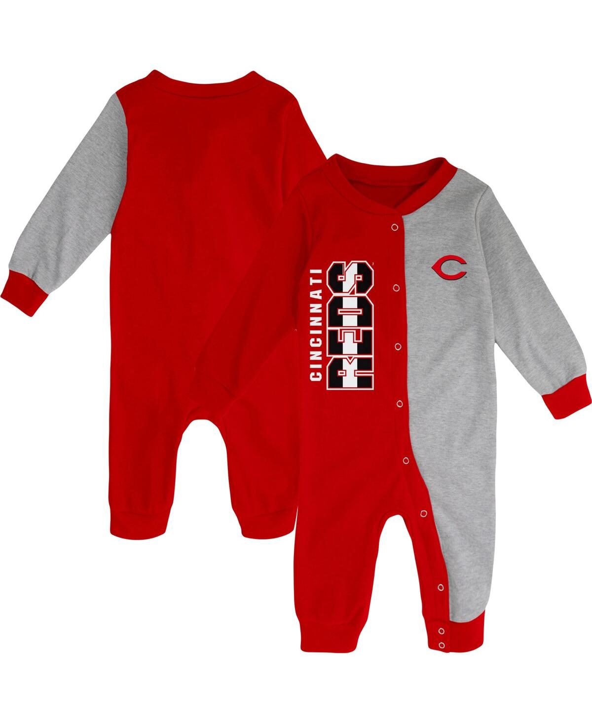 Outerstuff Infant Boys And Girls Red And Heather Gray Cincinnati Reds Halftime Sleeper In Red,heather Gray