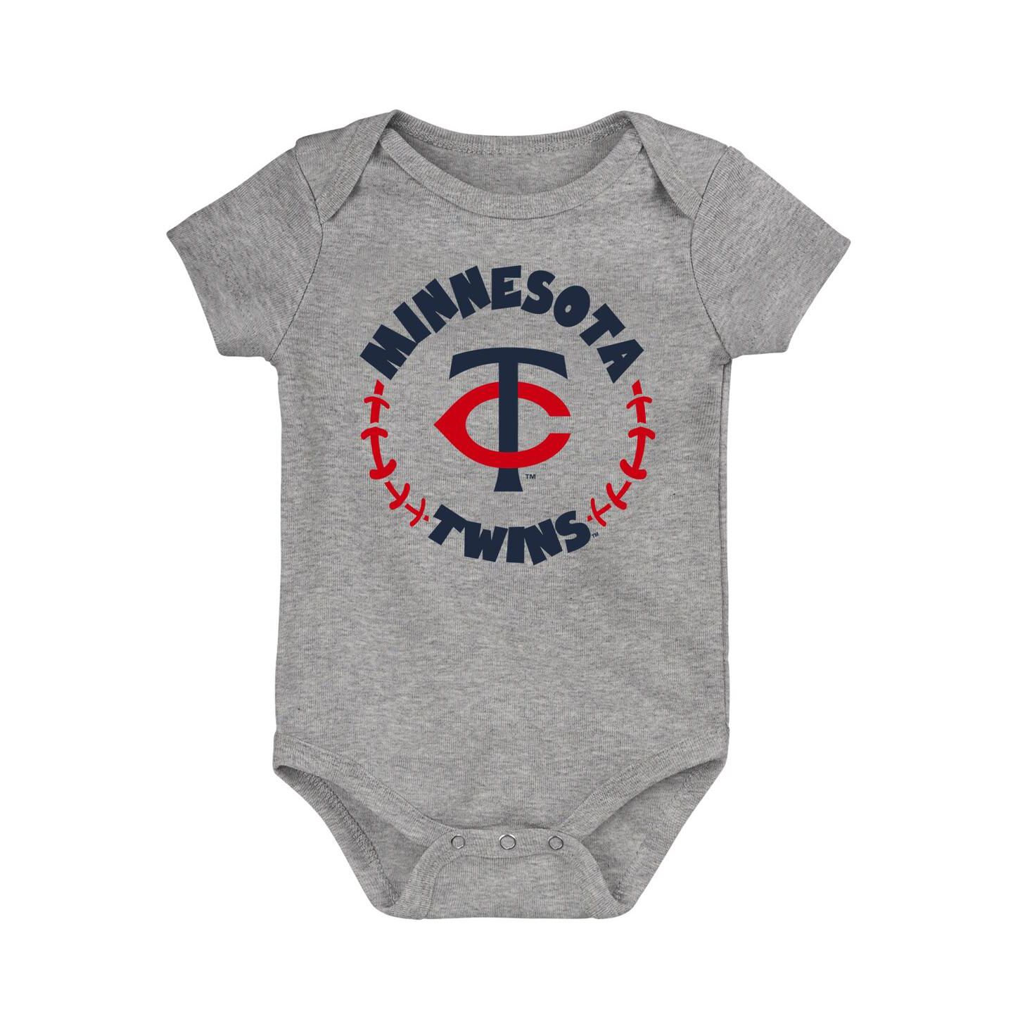 Комплекты Outerstuff Navy and White and Heather Gray Minnesota Twins Biggest Little Fan 3-Pack Bodysuit Set для малышей — фото 3