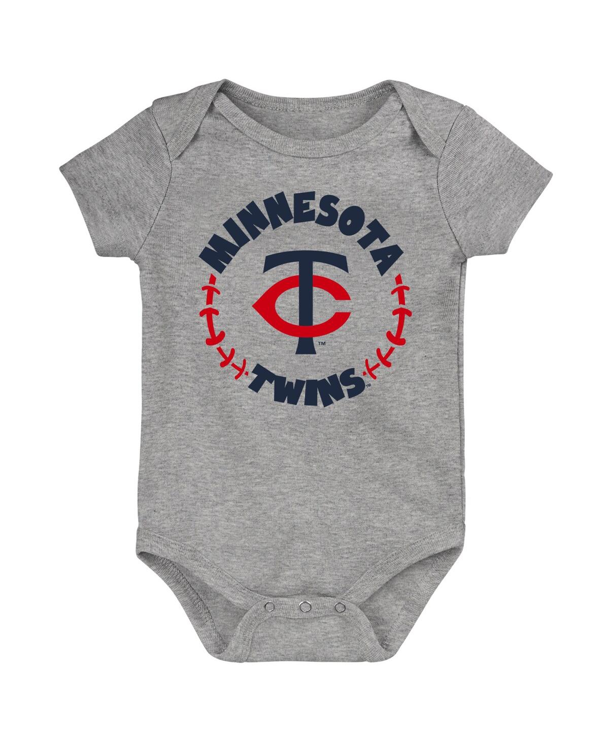 Outerstuff Infant Boys And Girls Navy And White And Heather Gray Minnesota Twins Biggest Little Fan 3-pack Body In Navy,white,heather Gray
