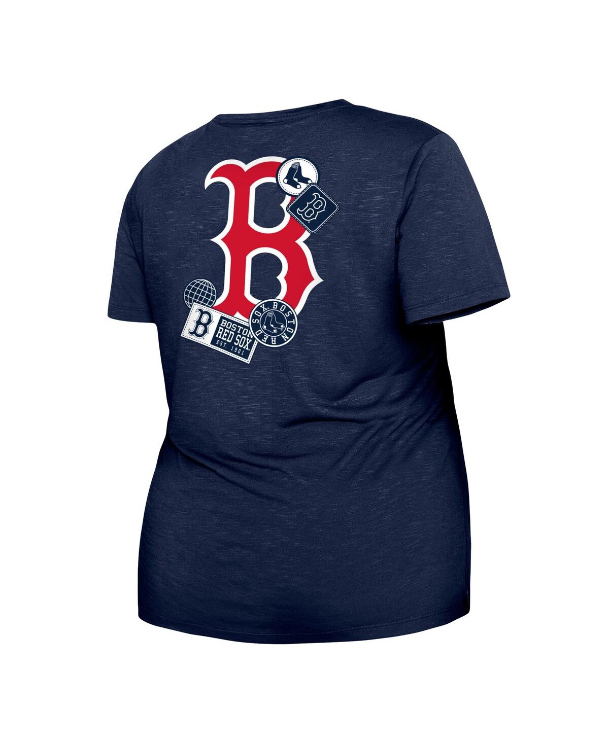 NEW ERA WOMEN'S NEW ERA NAVY BOSTON RED SOX PLUS SIZE TWO-HIT FRONT KNOT T-SHIRT 