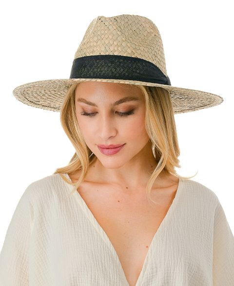 Женский головной убор Marcus Adler Trim Detail with Straw Panama Hat, цвет: Чёрный