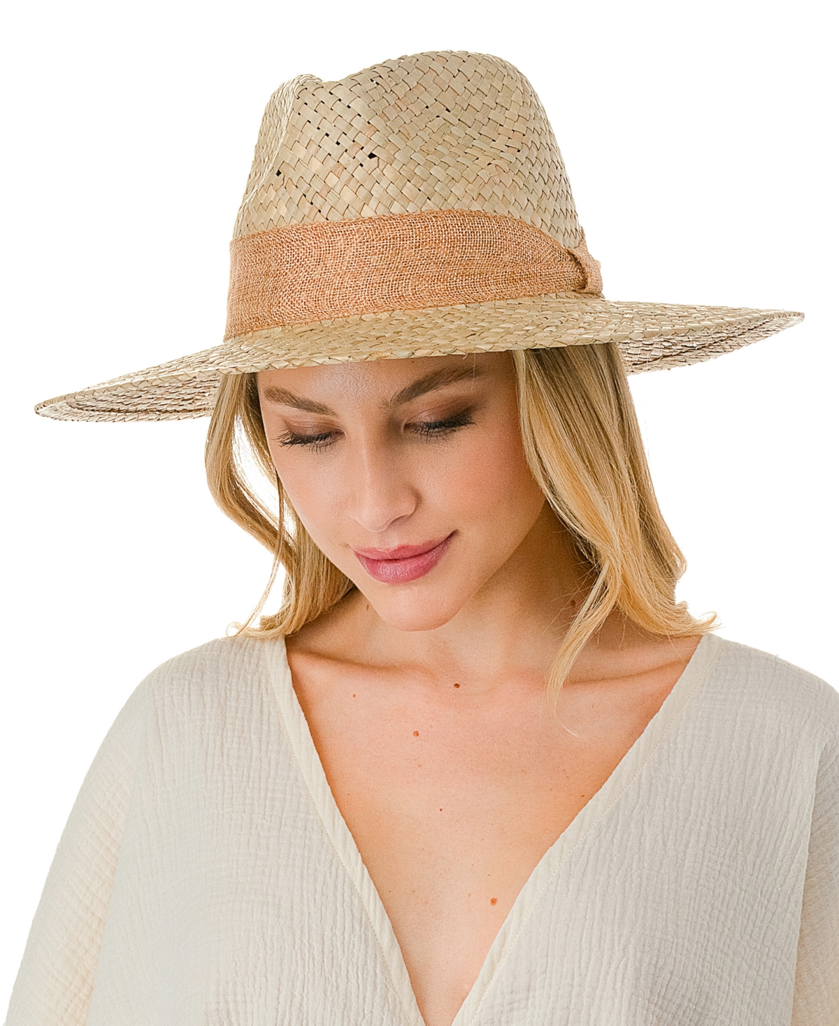 Marcus Adler Trim Detail With Straw Panama Hat In Tan