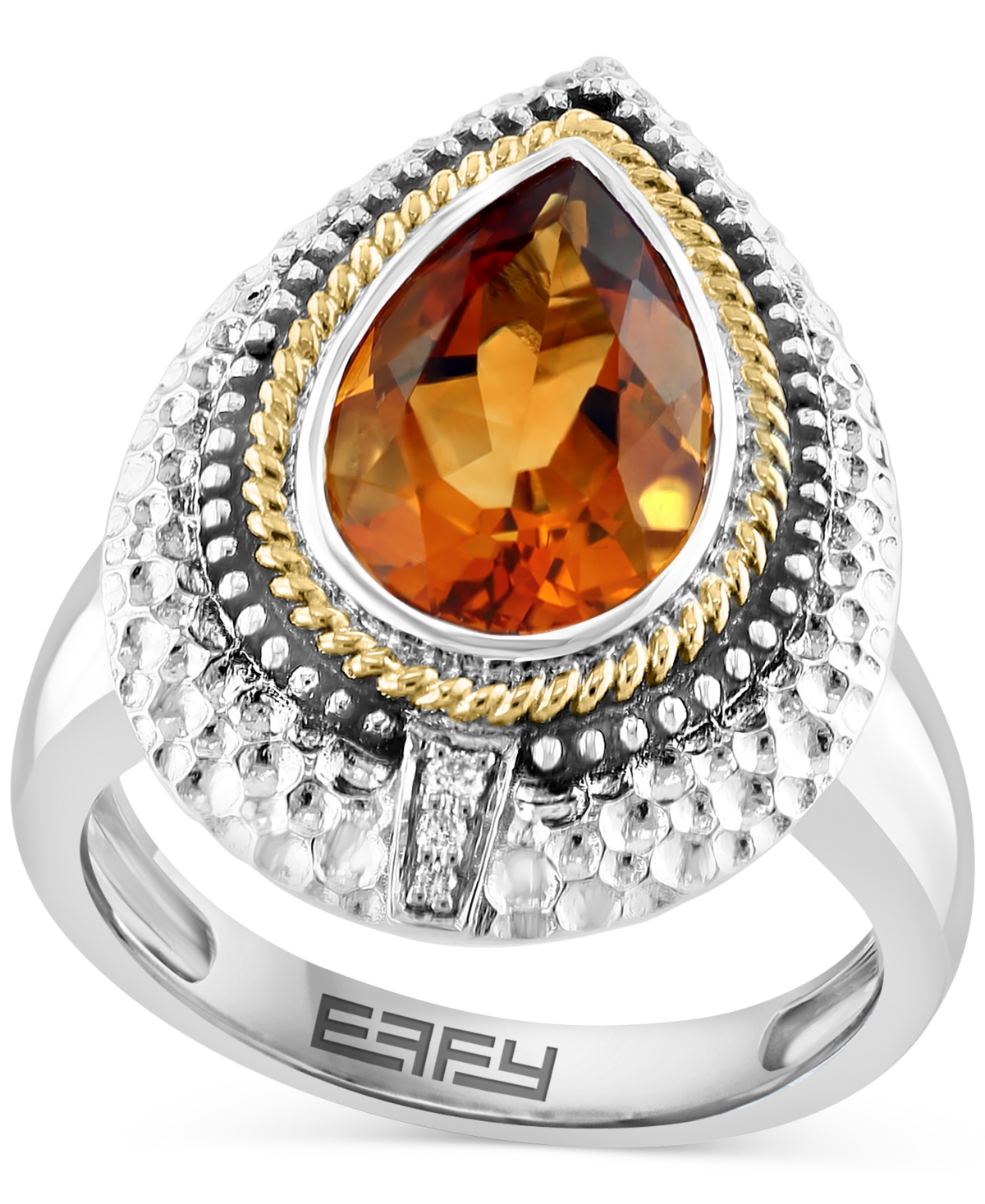 Effy Collection Effy Citrine (2-5/8 Ct. T.w.) & Diamond Accent Pear Ring In Sterling Silver & 14k Gold-plate In K Gold Over Silver
