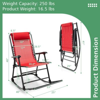 Folding Zero Gravity Rocking Chair Rocker Porch Outdoor Patio Headrest