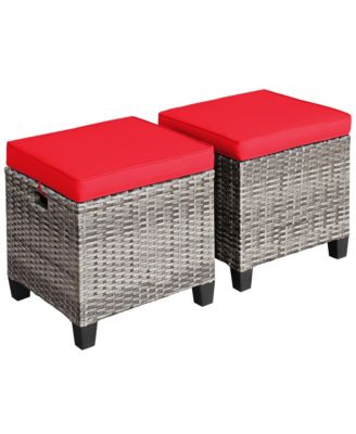 2PCS Patio Rattan Cushioned Ottoman Seat Foot Rest Table