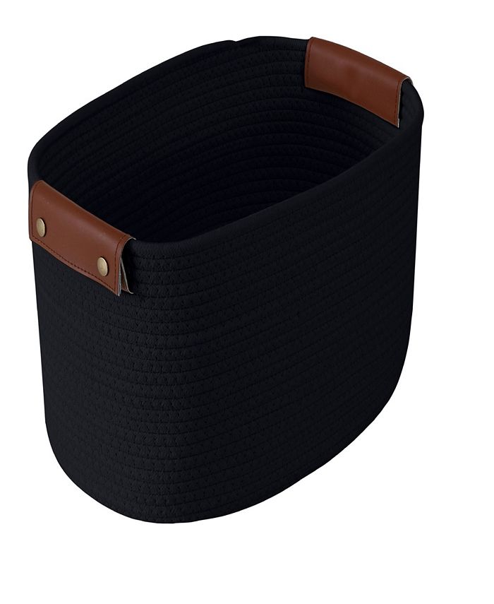 Ornavo Home 3 Pack Woven Cotton Rope Shelf Storage Basket with Leather