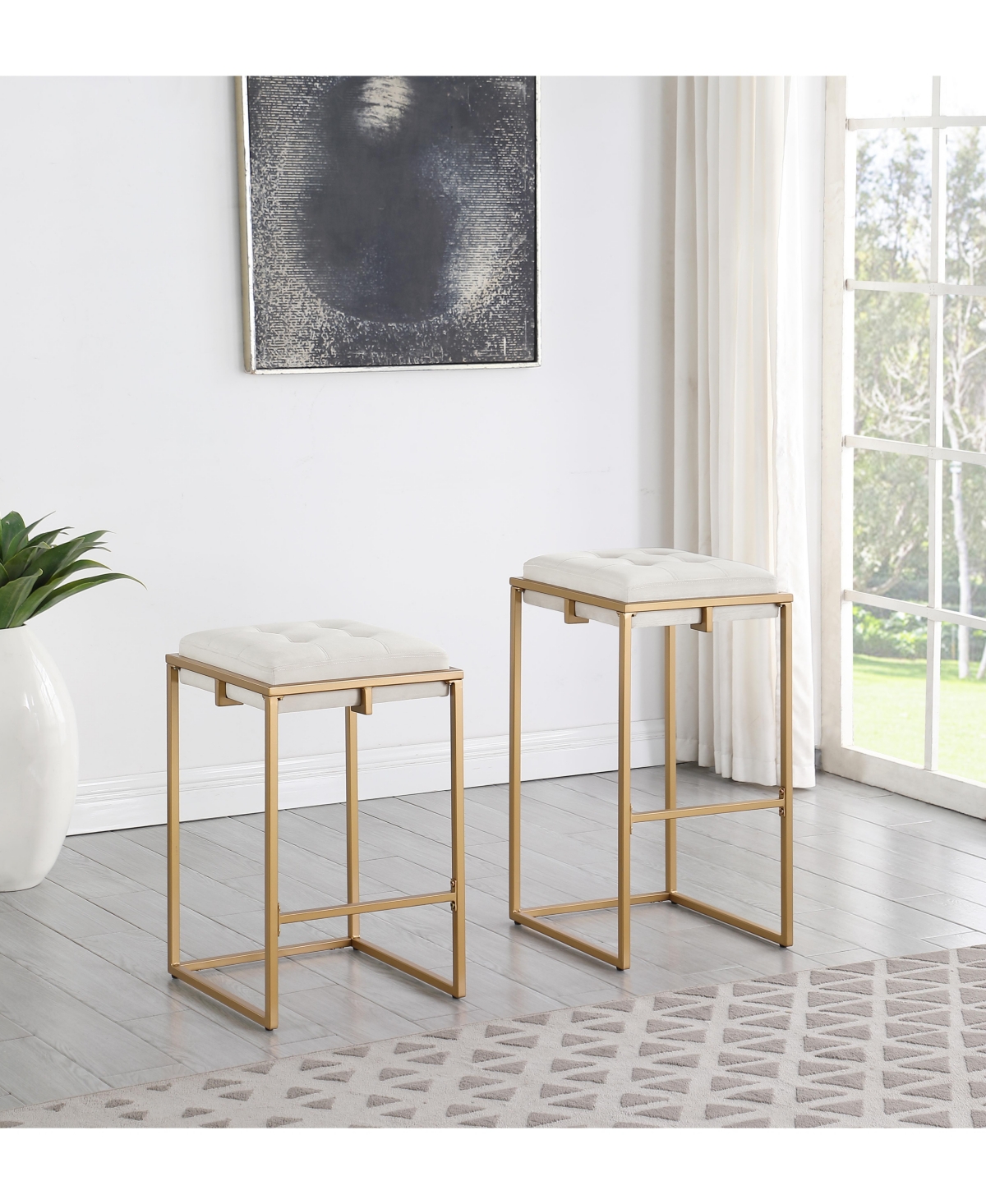 Coaster Home Furnishings Nadia 2-Piece Square Metal Padded Seat Counter Height Stool Set - Beige