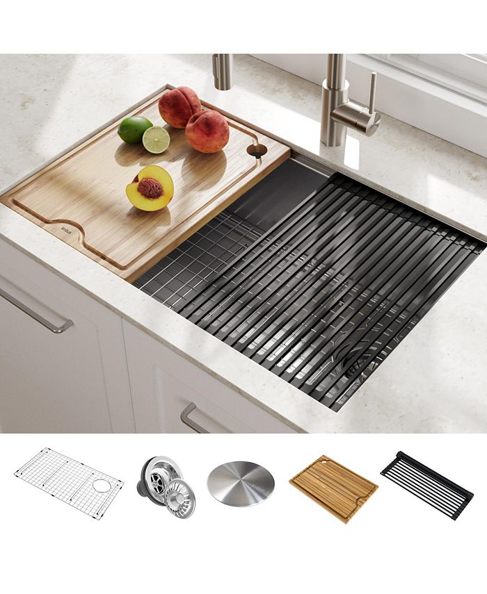 Kraus Kore 30 in. Workstation Undermount 16 Gauge Single Bowl Stainless Steel Kitchen Sink with