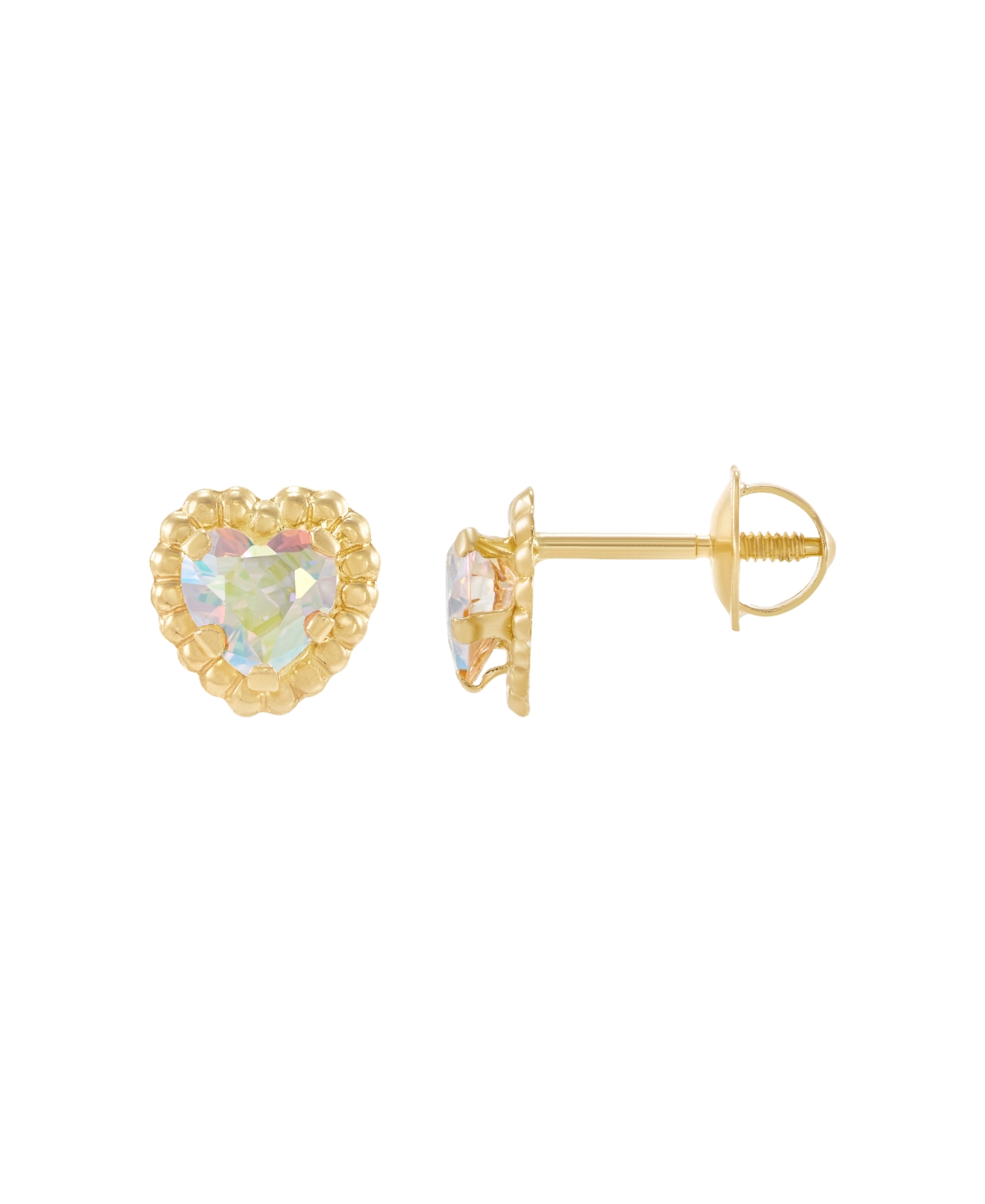 Macy's Children's Cubic Zirconia Heart Stud Earrings In 14k Gold In Clear