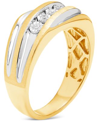 Men's Diamond Two-Tone Swirl Ring (1/10 ct. t.w.) in Sterling Silver & 18k Gold-Plate