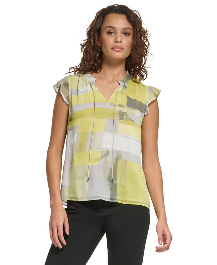 Calvin Klein Women s Box Print Tie Neck Blouse Macy s