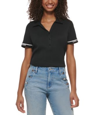 KARL LAGERFELD PARIS - Women's Short Sleeve Knit KLP logo Polo Top