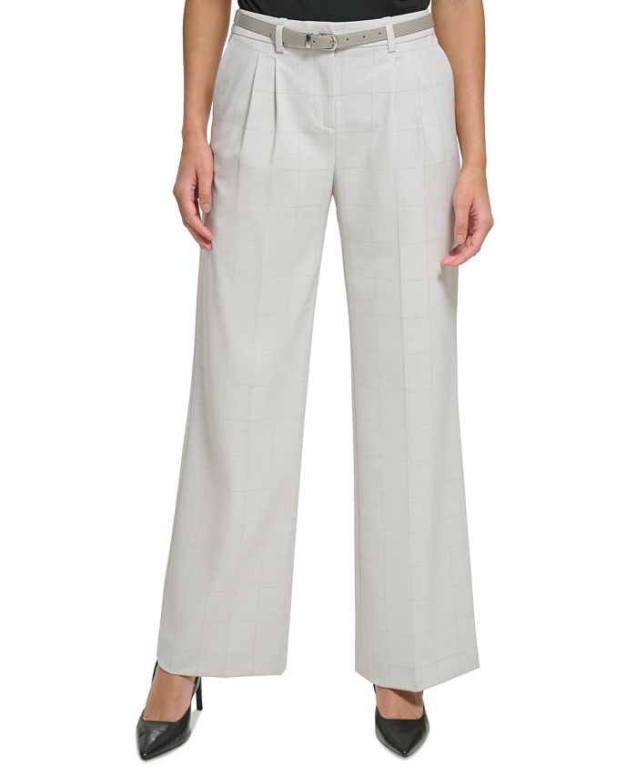 Calvin Klein Women's Windowpane Mid-Rise Wide-Leg Pants - Macy's