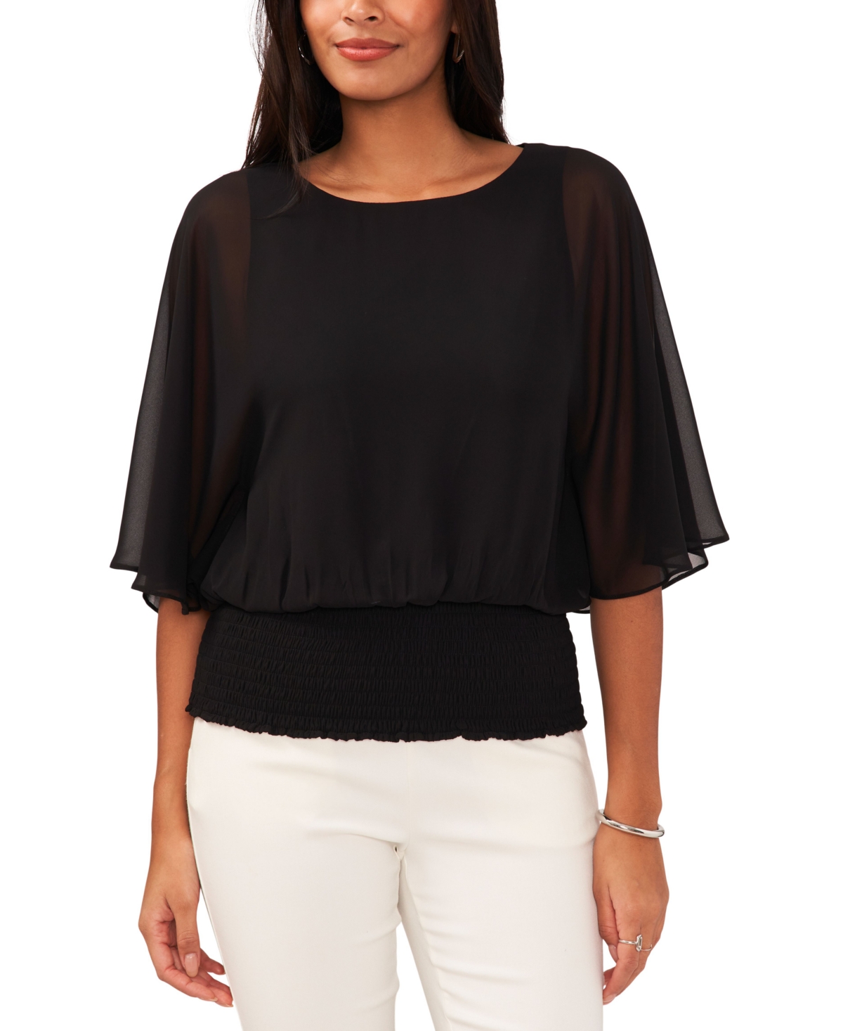 Women's Smocked-Waist Top - Rich Black