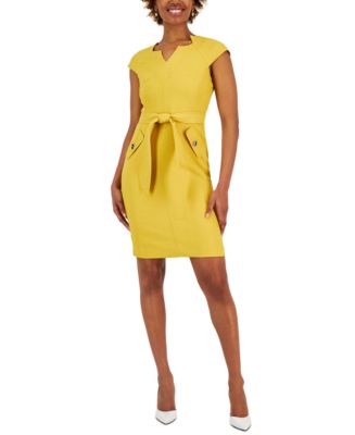 Kasper Womens V Nk Cap Sleeve Belted Dress