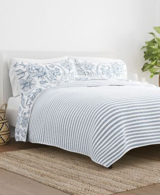 Jacobean and Stripe Reversible 3-Pc. Lightweight Quilt Set, Full/Queen